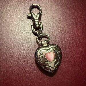 Avon Silver and Pink Heart Charm Key Holder